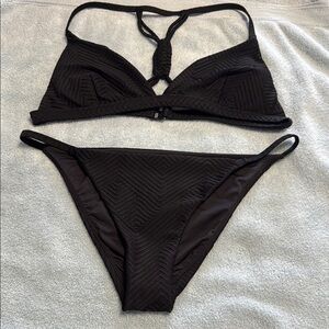 Sleek Black Textured Bikini Swimwear